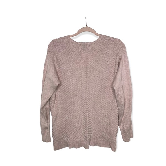 CHAPS Pink V-Neck Sweater with Metallic Silver Foil Threading S - Picture 5 of 8